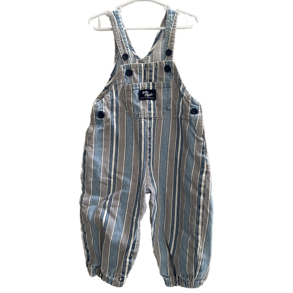 Vtg Baby B’Gosh By OshKosh Striped Overalls Vestbak Size 18 Month Gray Blue Rare - Picture 1 of 7